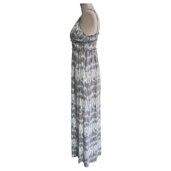 Tie-Dye Maxi Sun Dress By Feathers Spaghetti Straps High Waist Gray White Size M - Picture 5 of 6